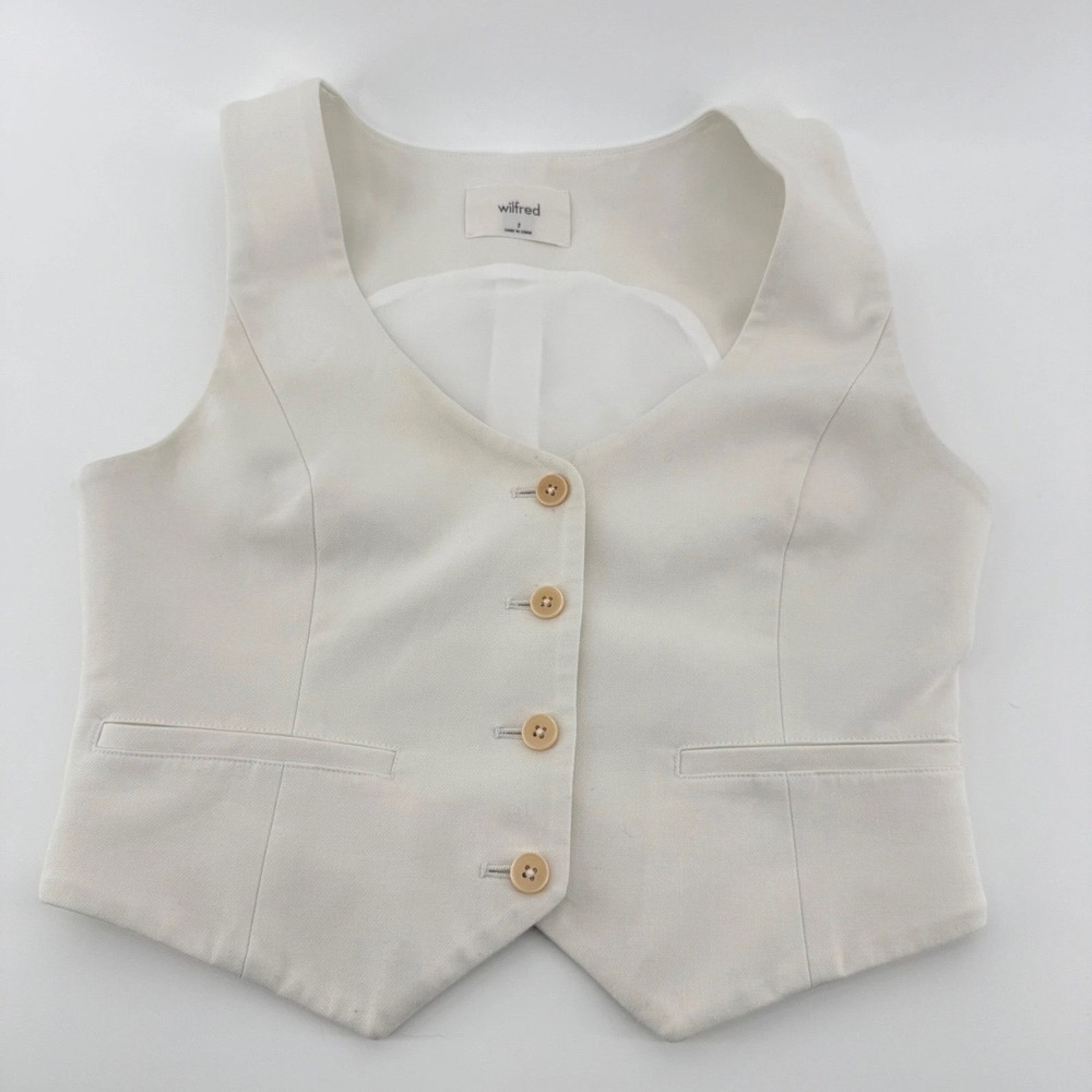 Wilfred Vest Womens 2 (XS) Button Front Recycled Blend Off-White Solid